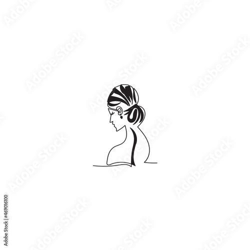 silhouette of beautiful woman wearing black bun and earrings illustration icon vector continuous line