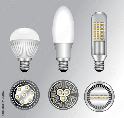 realistic led bulbs, various type led bulbs interior, light bulbs home interior decoration. eps format