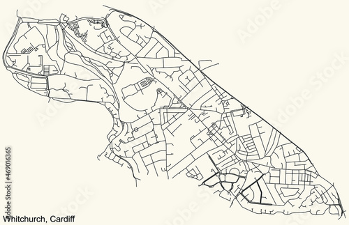 Detailed navigation urban street roads map on vintage beige background of the quarter Whitchurch electoral ward of the Welsh capital city of Cardiff  United Kingdom