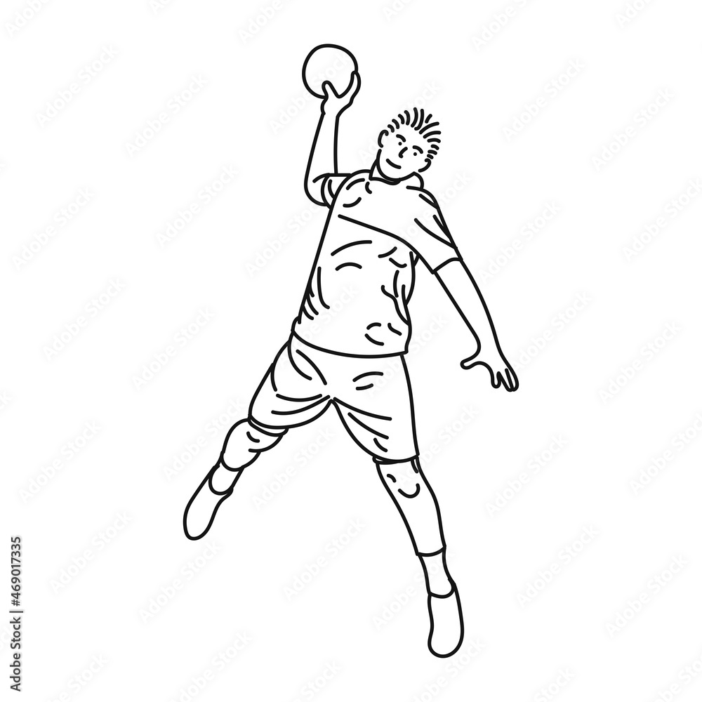 Vector black line sketch illustration of a handball player Vector black line sketch illustration of a handball player