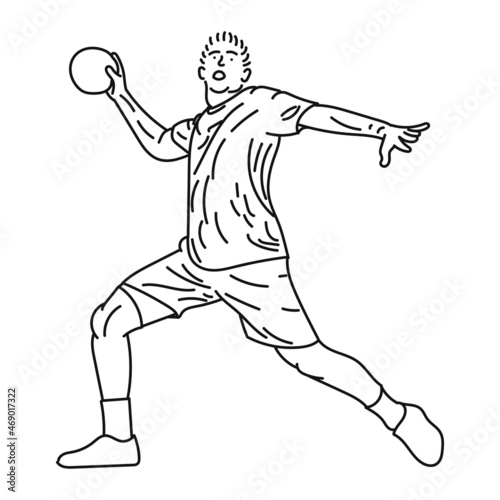 Vector black line sketch illustration of a handball player