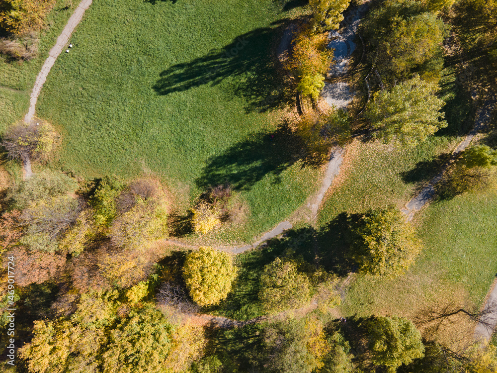 Aerial Autumn view of South Park in city of Sofia, Bulgaria