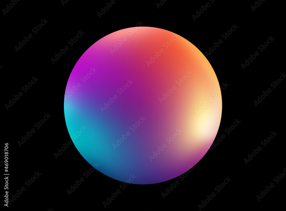 gradient ball illustration in trendy color. a colorful sphere in red blue gradient for banner, template, web element, etc. colored circle on black background in contemporary style. - obrazy, fototapety, plakaty 