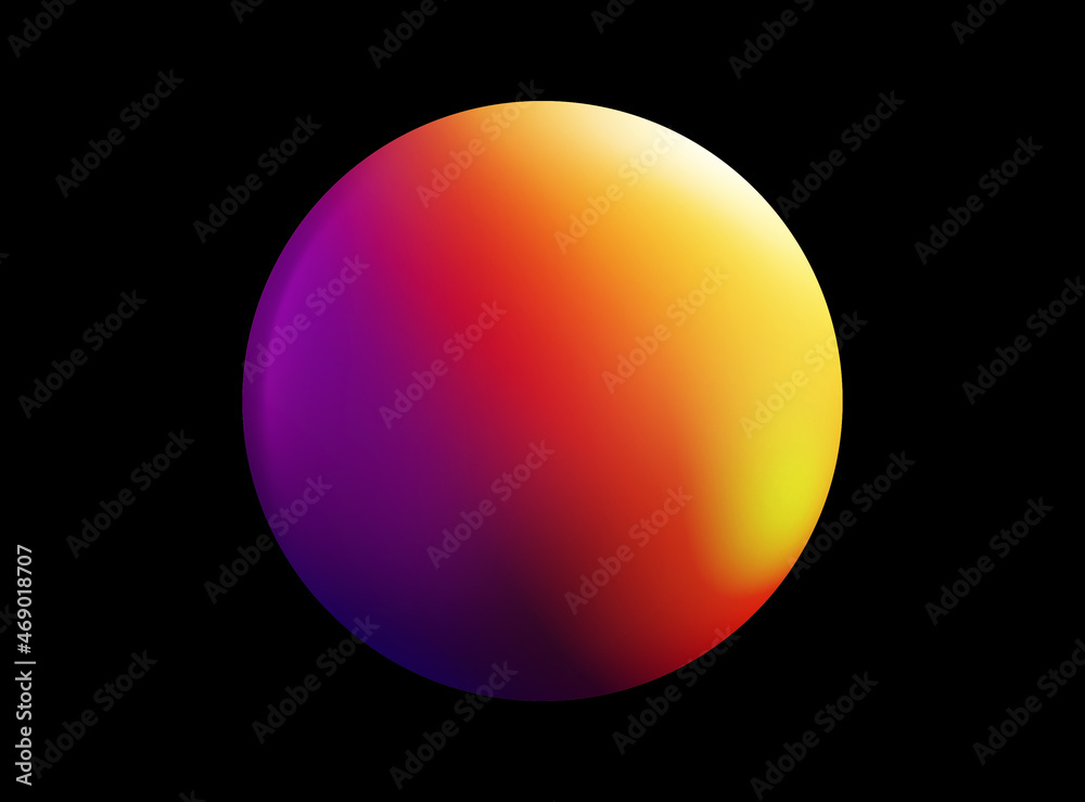 gradient ball illustration in trendy color. a colorful sphere in red yellow gradient for banner, template, web element, etc. colored circle on black background in contemporary style.