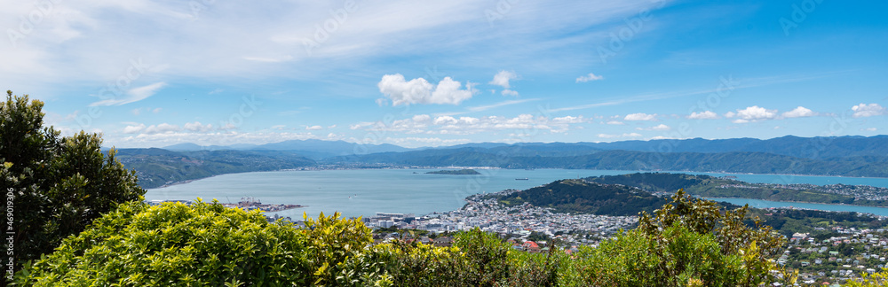 Panoramic view of Wellington, New Zealand on a sunny day