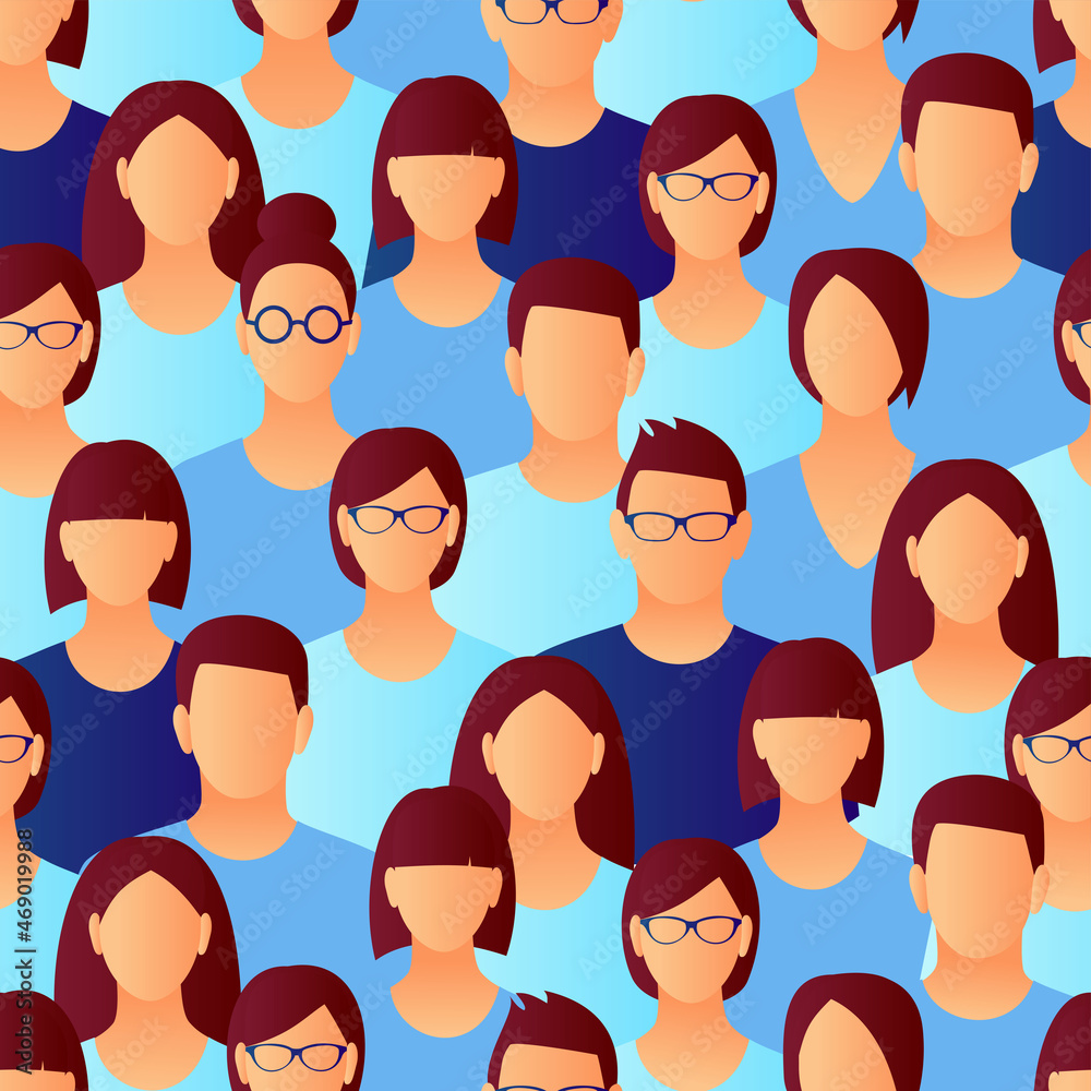 Seamless pattern with portraits of different people. Seamless pattern with portraits of different people.