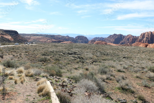 Great Basin sagebrush and red rocks of the Mojave, Snow Canyon State Park, Utah photo