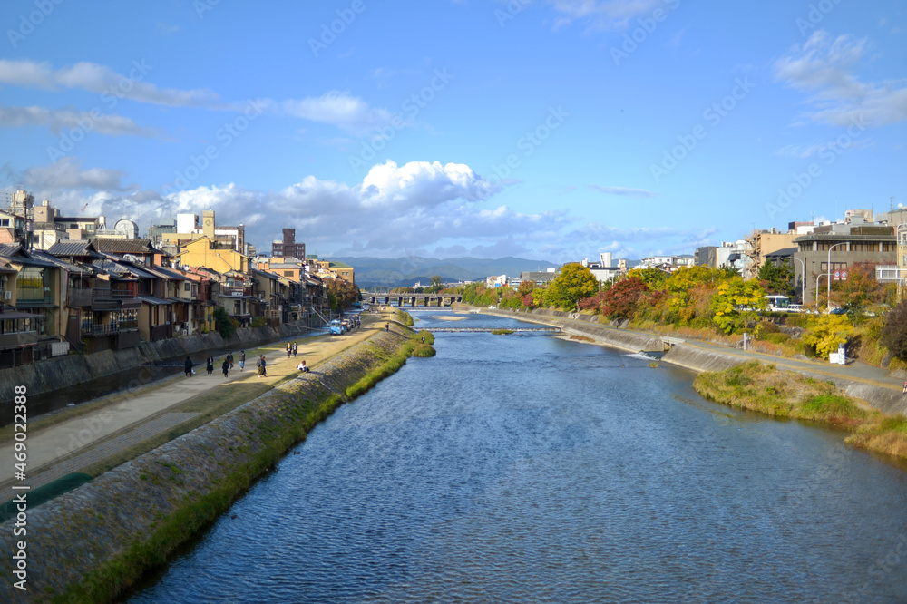 Kamogawa River in Kyoto, Japan