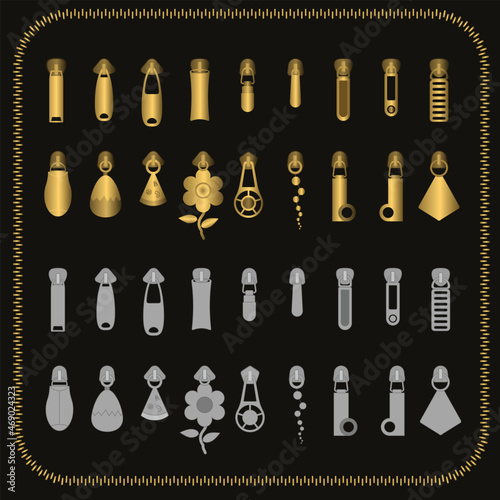 set of vector zipper head for design using gold and silver