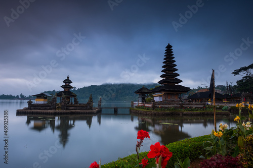 Misty morning at ulun danu temple bedugul bali indonesia