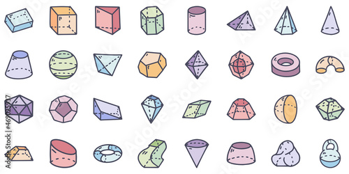 Geometric figures color vector doodle simple icon set