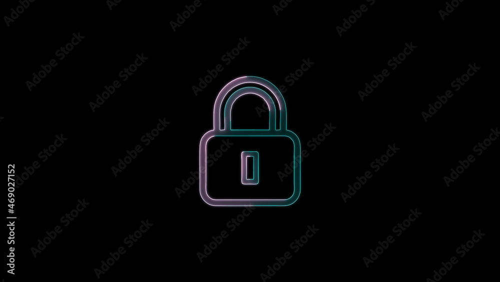 Glowing neon line Password protection and safety access icon isolated on black background. Lock icon. Security, safety, protection.
