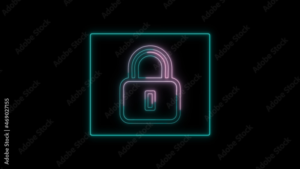 Glowing neon line Password protection and safety access icon isolated on black background. Lock icon. Security, safety, protection. Glowing neon line Password protection and safety access icon isolated on black background. Lock icon. Security, safety, protection.
