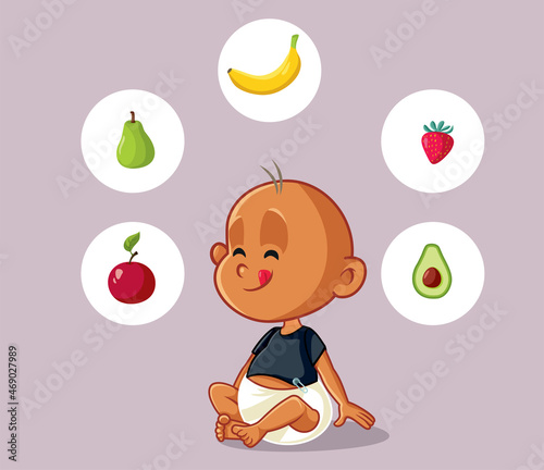 Happy Baby Craving for Fruits Vector Illustration