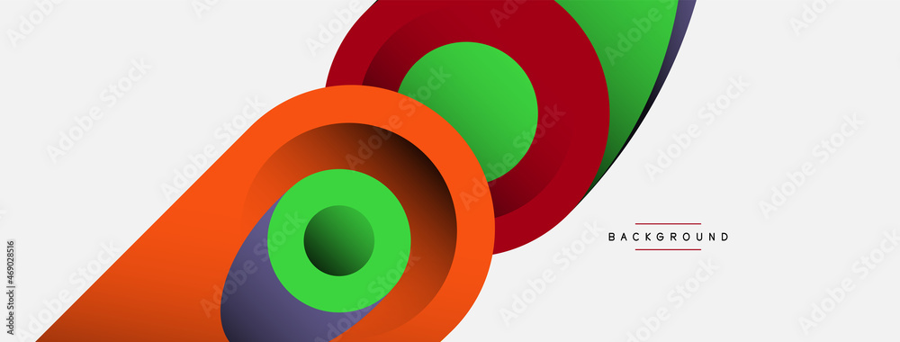 Abstract background. Minimal geometric circles and round style shapes with deep shadow effects. Trendy technology business template for wallpaper banner or background