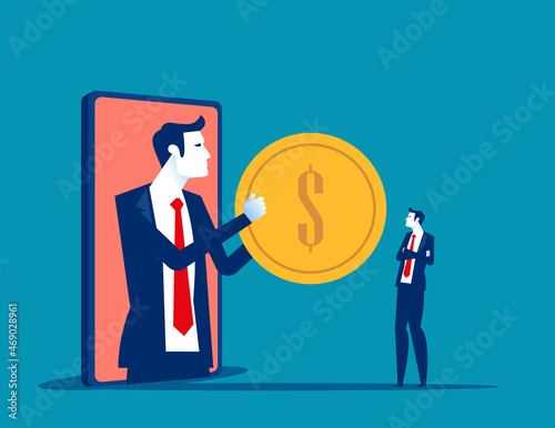 Bank evaluate characters for credit. Business cartoon vector illustration