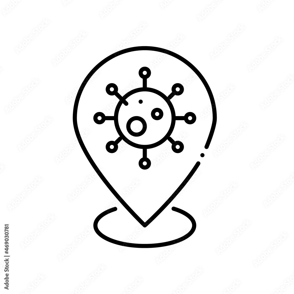 Coronavirus molecule on map pointer. Hospital and test location. Pixel perfect, editable stroke colorful icon Coronavirus molecule on map pointer. Hospital and test location. Pixel perfect, editable stroke colorful icon