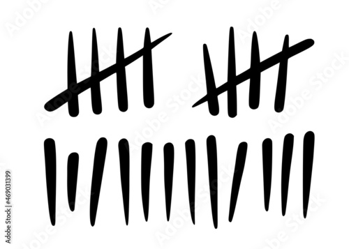 Tally marks to count days in prison. Tally marks for math lessons isolated on white background. Vector illustration