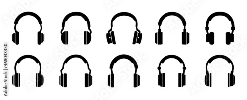 Headphone icon set. Headset vector icons set. Over ear headphone assorted illustration. Symbol of customer service, help and support center and audio music listening.