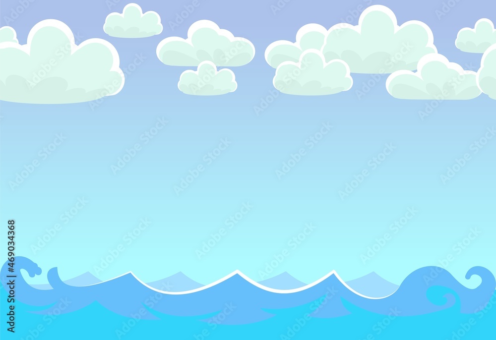 Seascape. Skyline of the blue sea. Illustration in cartoon style. Stylized cartoon waves. Vector. Seascape. Skyline of the blue sea. Illustration in cartoon style. Stylized cartoon waves. Vector.