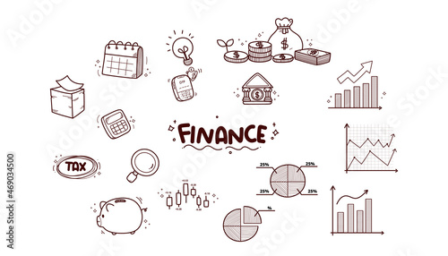 Finance invest forex trading doodle elements icon symbol set