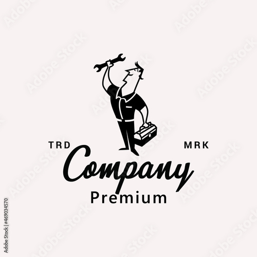 Service Repairman with Wrench Classic Logo Vector Icon Illustration