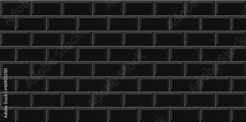 Black subway tile seamless pattern. Wall with brick texture. Vector geometric background design