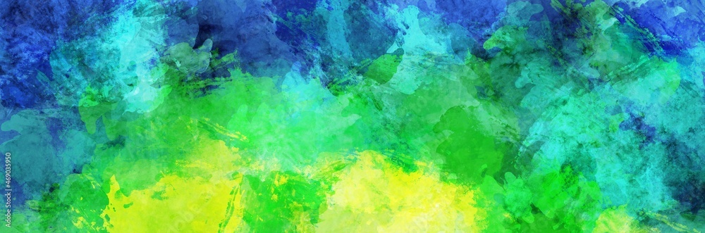 Abstract background painting art with gradient blue green and yellow paint brush for presentation, website, thanksgiving party poster, wall decoration, or t-shirt design.