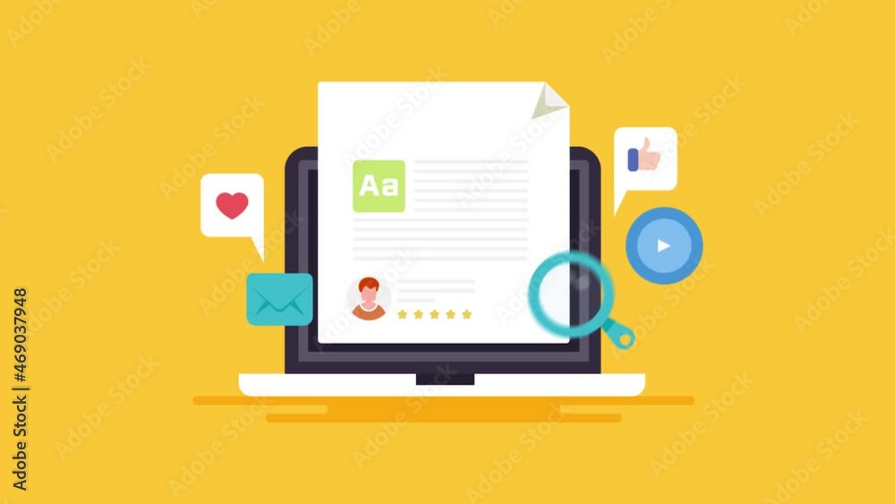 Publish content online, blogging, quality content writing and web publication, internet communication, newspaper, journal, content marketing concept, 2d animation 4k video clip.