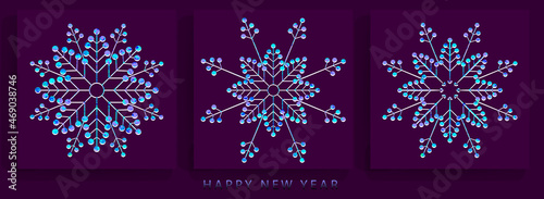 Christmas isolated textured snowflakes of blue tint, design component