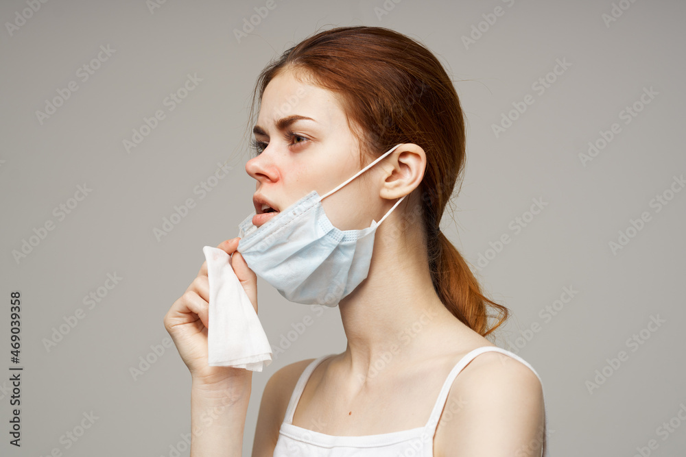 sick woman flu infection virus health problems light background sick woman flu infection virus health problems light background