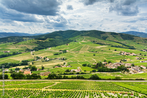 Mountains and vineyards of Beaujolais, France