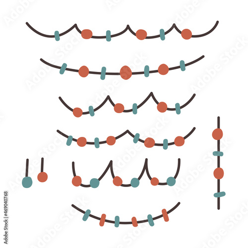 Set of Christmas lights. New Year vector decorations in flat hand drawn style