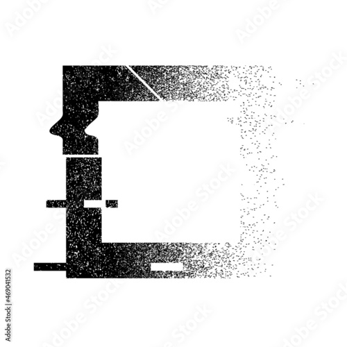 Glitch distorted geometric shape . Minimal art design . Noise destroyed square logo . Trendy defect error shapes . Glitched frame .Broken effect .Grunge textured . Distressed effect .vector 