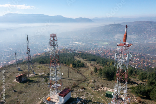 Telecommunications antenna tower in the morning Fototapeta