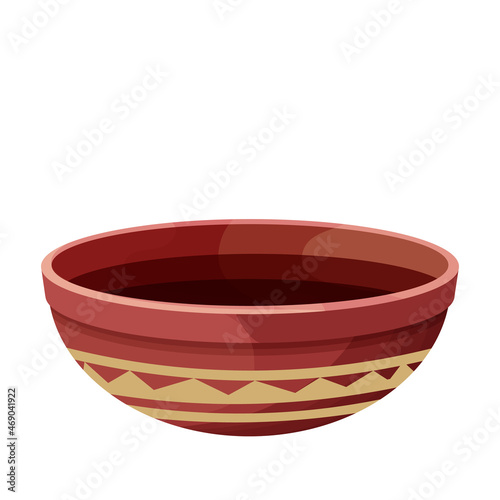 African pot, ceramic vase, craft tribal artifact in cartoon style isolated on white background. Amphora from clay,  photo