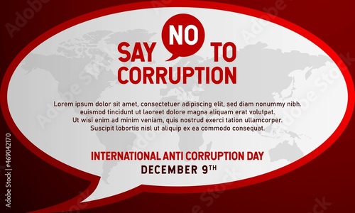 International Anti-Corruption Day Background. December 9. Template for banner, greeting card, or poster. With speech bubble and money icon. Premium vector illustration