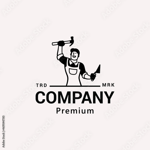 Repair man Builder Classic Logo Vector Icon Illustration