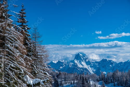 Ski mountaineering in the Mount Zoncolan ski area, Carnic Alps, Friuli-Venezia Giulia, Italy photo