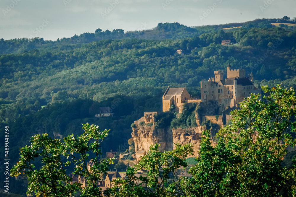 Views of the Castelnaud castle in the Dordogne valley . France