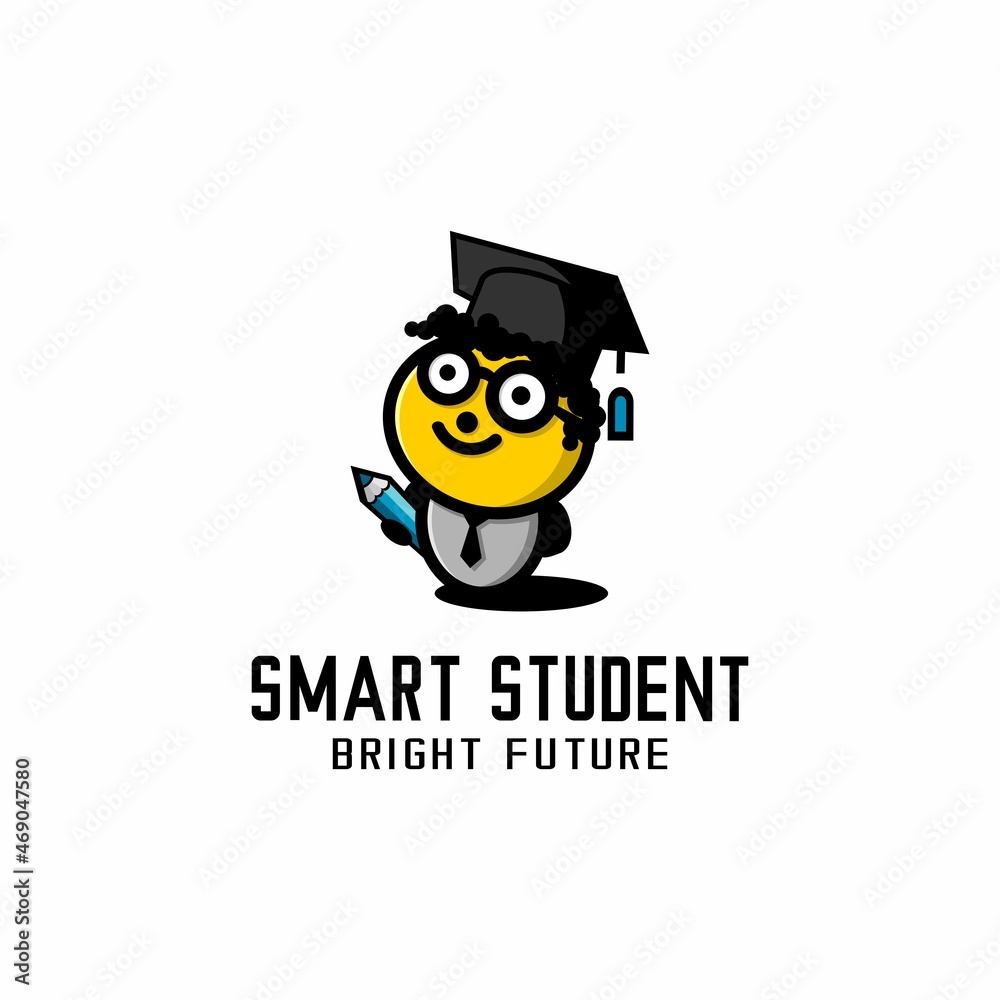 vector illustration of cute student cartoon wearing graduation cap, vector icon and logo