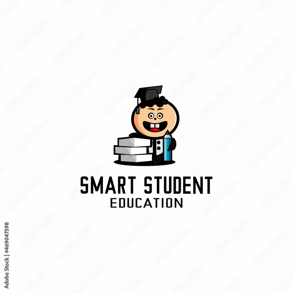 vector illustration of cute student cartoon wearing graduation cap, vector icon and logo