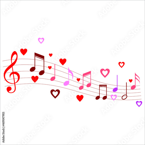 musical notes background with hearts or love sign