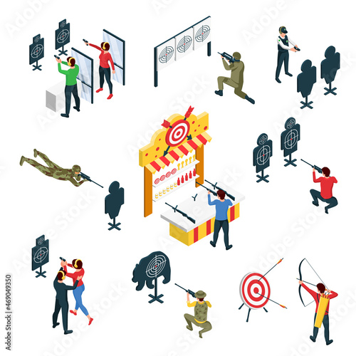 Shooting Range Isometric Icon Set