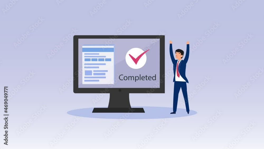 Happy businessman with completed job tick sign