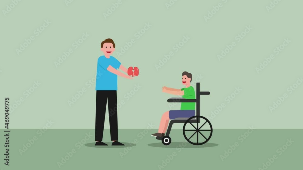 Happy father giving kidney organ to his sick son