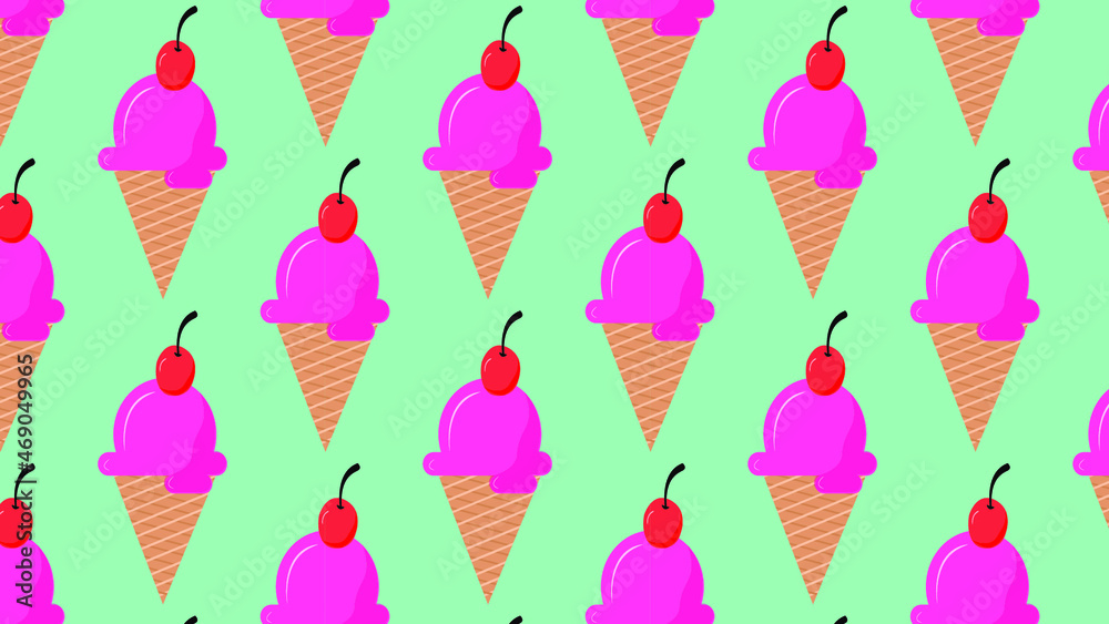 Pattern design of many ice cream in seamless design green color tone. 