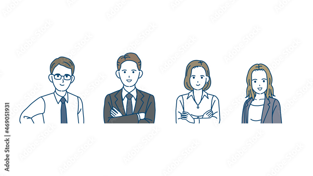 Fototapeta premium 白人 アメリカ人 イギリス人 ビジネスマン 外国人 男女 海外 上半身 イラスト素材