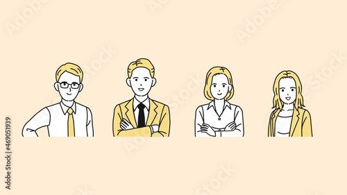 白人　アメリカ人　イギリス人　ビジネスマン　外国人　男女　海外　上半身　イラスト素材