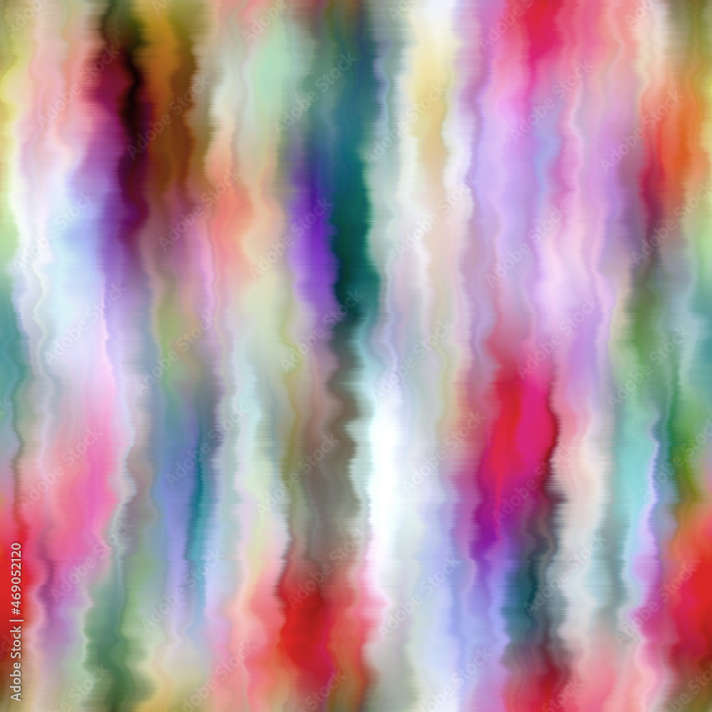Bleed vertical stripe summer tie dye batik beach wear pattern. Seamless variegated gradient space dyed shibori effect. Washed out painterly trendy fashion print background. 